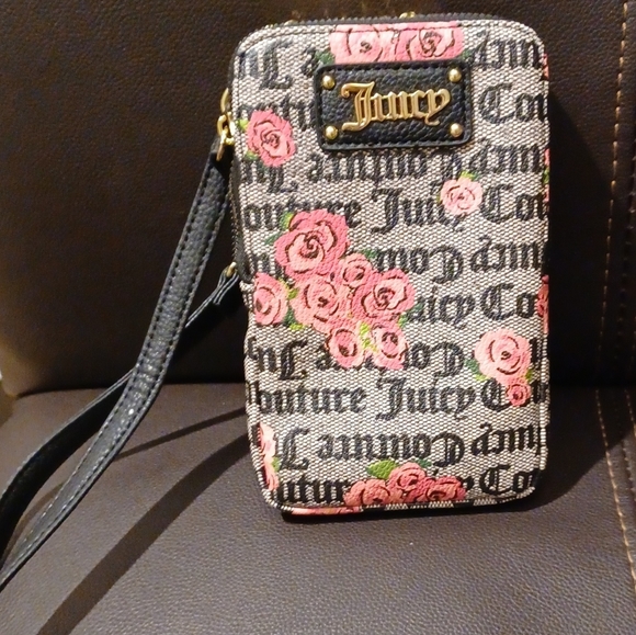 JUICY COUTURE CELLIE PINK BLOOM BLACK FORGET ME NOT CROSSBODY ID BAG - Picture 1 of 11